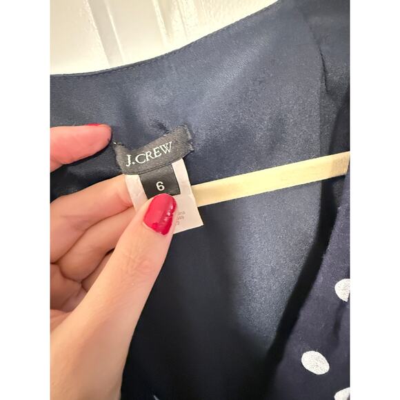 J Crew 6 Elinor Polka Dot Linen Dress $148 Sleeveless Fit&Flare Navy Blue White - Picture 7 of 8